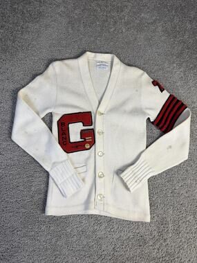 Vintage 60s BPC Bristol Products Sweater Mens XS Letterman G Patch Cardigan